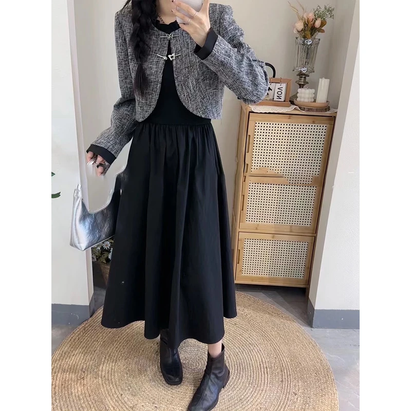 小香风外套+连衣裙两件套装2024新款时尚气质套裙中长款