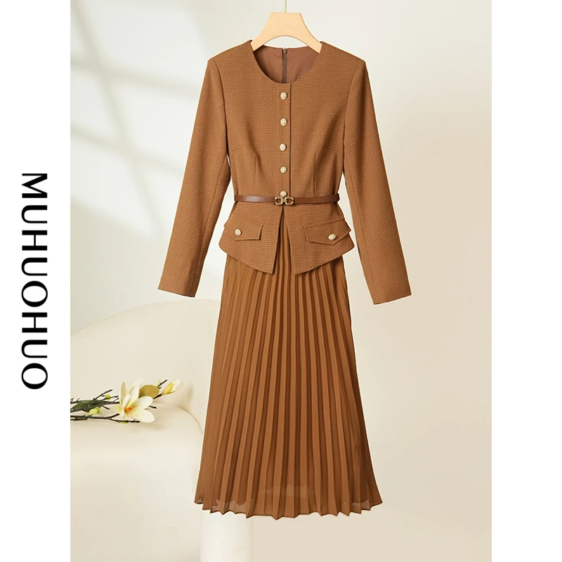 小香风春季连衣裙气质长袖高腰时尚黑色复古法式女装连衣裙