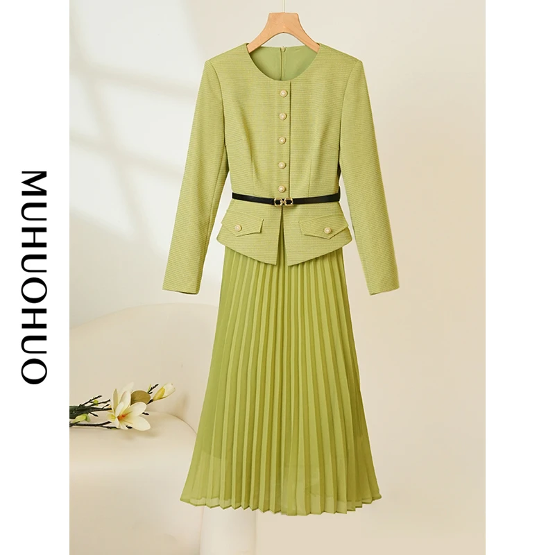 小香风春季连衣裙气质长袖高腰时尚黑色复古法式女装连衣裙