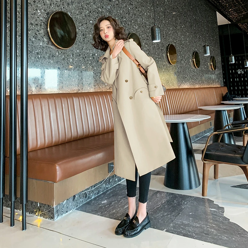 风衣外套女新款小个子中长款气质收腰大翻领显瘦大衣