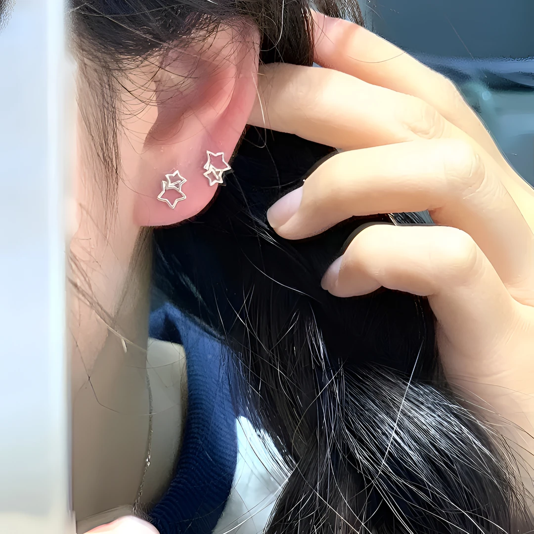 合金耳饰 双子星耳钉女镂空星星耳钉简约高级ins冷淡风精致耳骨钉