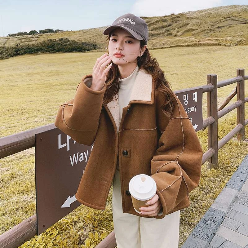 双面穿皮毛一体羊羔毛外套女冬季2024新款韩版加厚短款麂皮绒