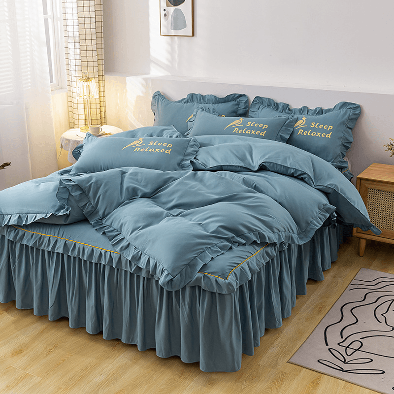 【爆款爆卖】韩式公主风床上四件套四季被套被罩床裙款全棉套件磨