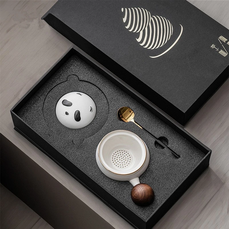 熊猫泡茶杯家用陶瓷茶杯茶水分离马克杯礼物创意咖啡杯个人水杯