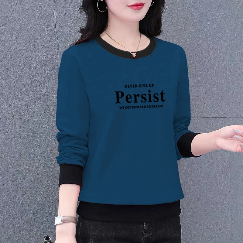 休闲长袖卫衣女春秋季新款时尚韩版宽松显瘦百搭洋气大码圆领上衣