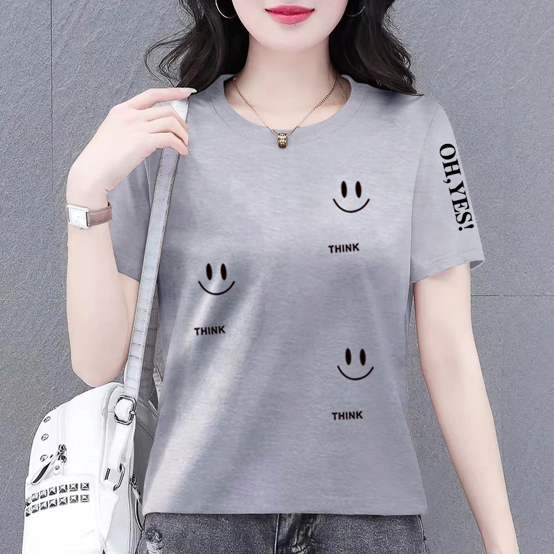 100纯棉短袖t恤女夏季新款韩版宽松显瘦减龄百搭圆领休闲女士上衣