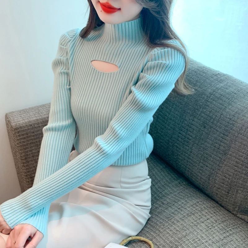 实拍2023秋冬新款打底毛衣简约镂空内搭针织衫单穿减龄洋气上衣