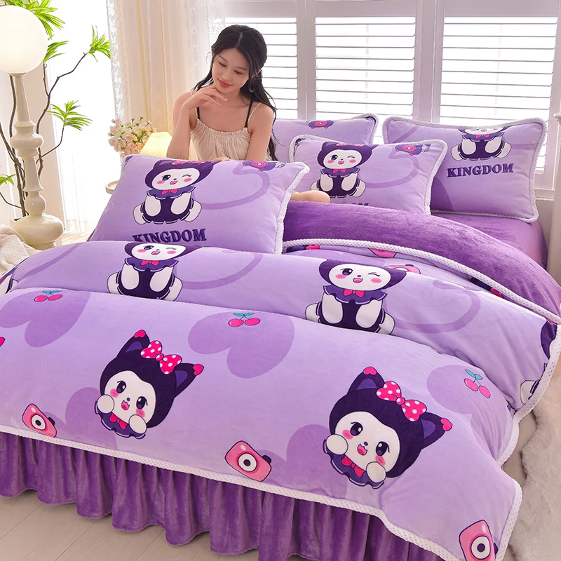 昭芙昭芙韩版小清新秋冬短绒加厚牛奶绒四件套加绒双面绒保暖被套