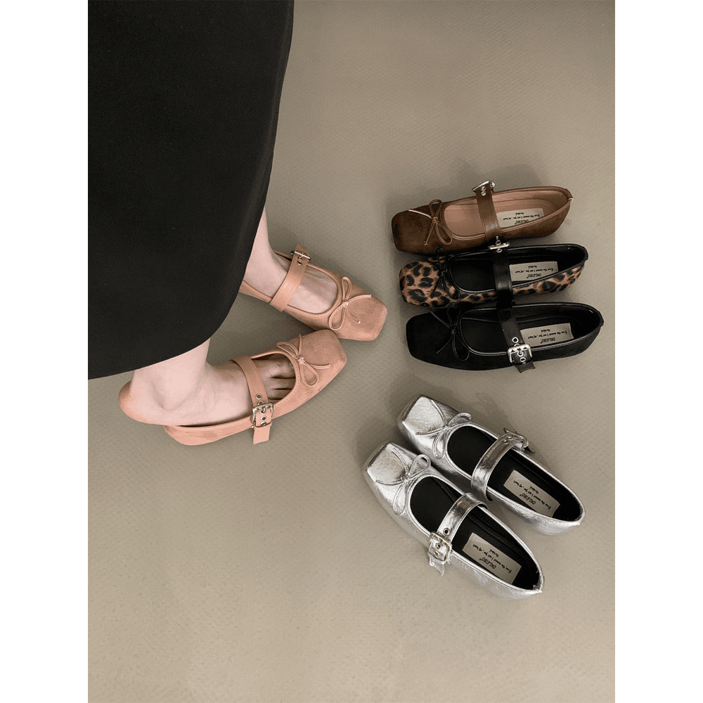 法式高级感银色蝴蝶结单鞋女2024秋季新款百搭软底平底玛丽珍鞋女