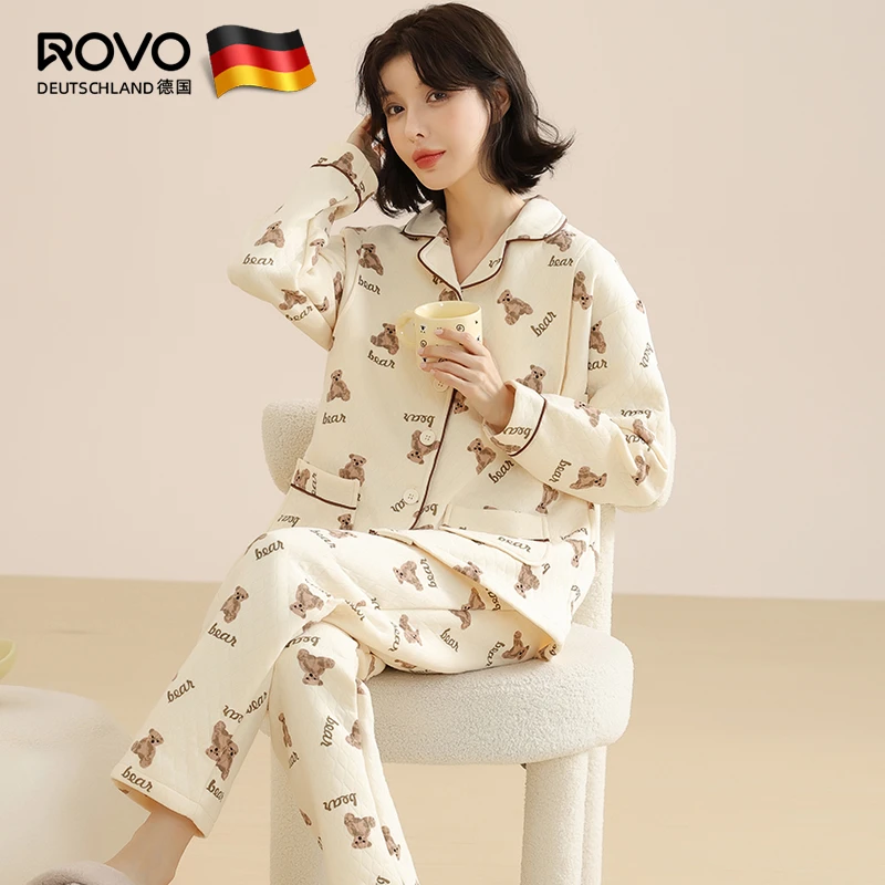 ROVO月子服冬季长袖空气棉产后哺乳喂奶睡衣孕产妇孕妇睡衣月子服