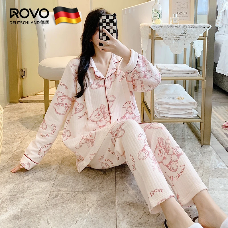 ROVO月子服秋冬季款产后哺乳喂奶哺乳期睡衣产后月子服产妇冬天