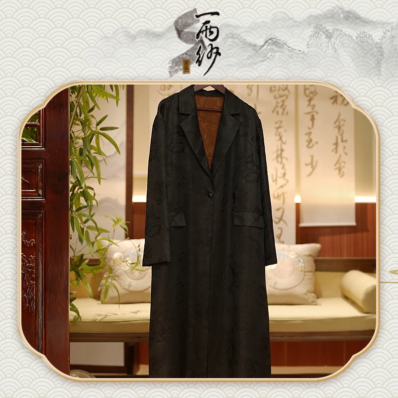 【牡丹农工缎风衣】256036桑蚕丝农工缎香云纱风衣外套新中式55