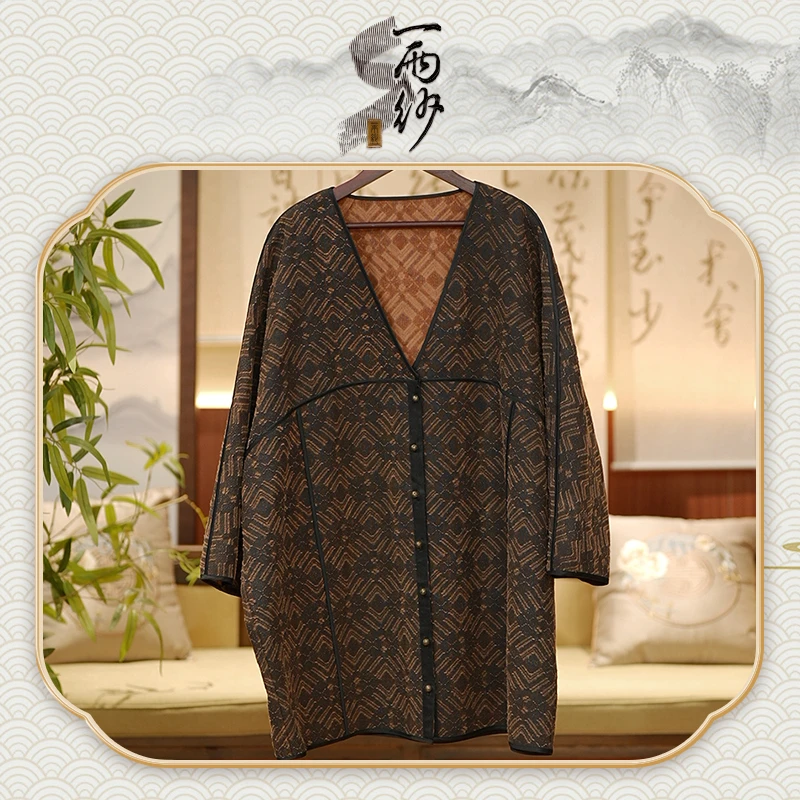 【厚绢锦●V领套衫】239460桑蚕丝厚绢香云纱短风衣外套新中式70