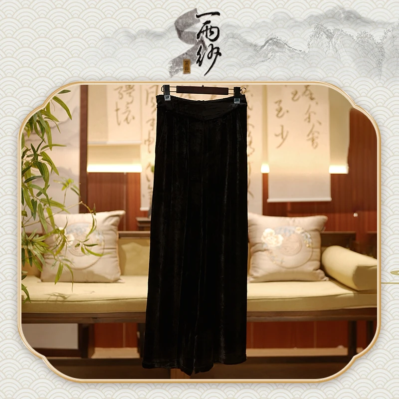 【长绒真丝绒●阔腿裤】238217K-B489桑蚕丝坯布350g真丝绒裤子中式