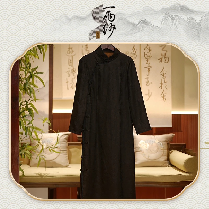 【慕禾】239512Q-B475桑蚕丝老缎提花香云纱连衣裙长袍新中式50