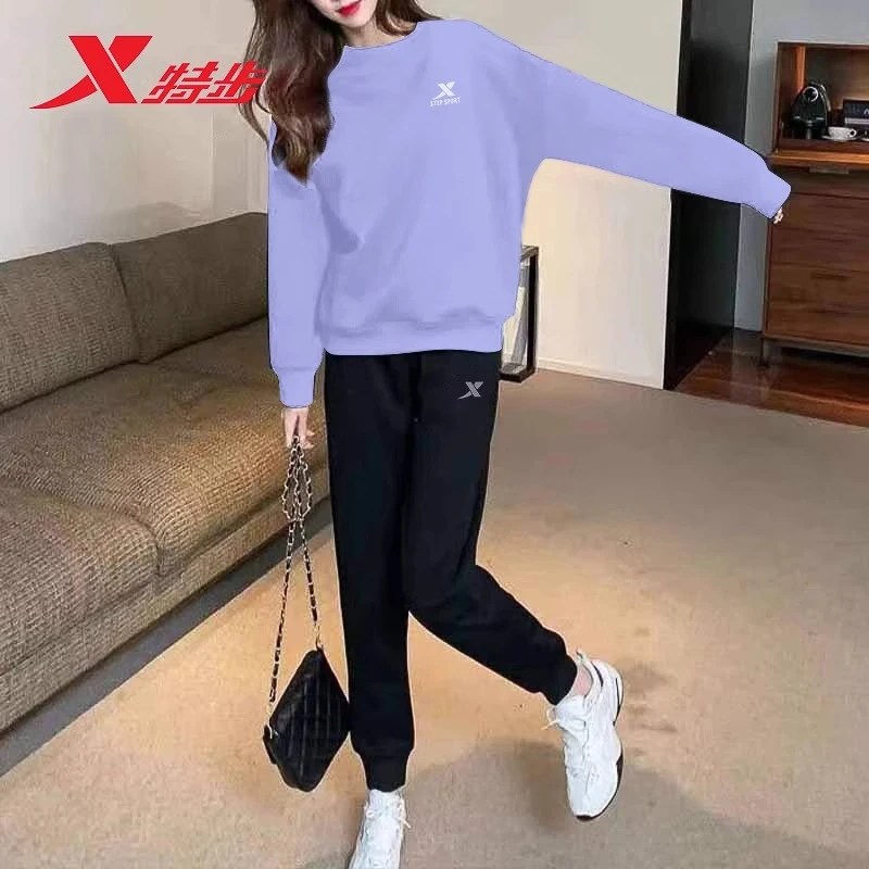 特步套装女秋季套装女装2025新款春装宽松卫衣长裤跑步运动一整套