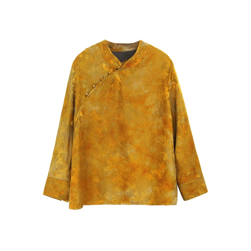 【江南丝苑】25姆米喜鹊登枝满桑桑波段扎染衬衣12512-1-2