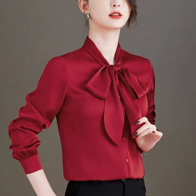 小众飘带衬衫女新款2025年春秋时尚洋气白色职业气质长袖衬衣女