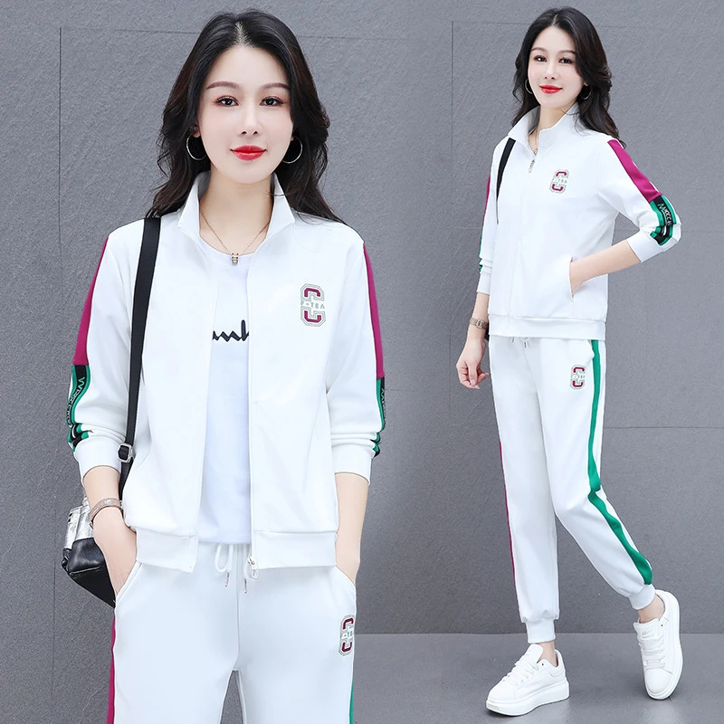 运动套装女2023年新款春季时尚卫衣开衫洋气休闲女士跑步服三件套