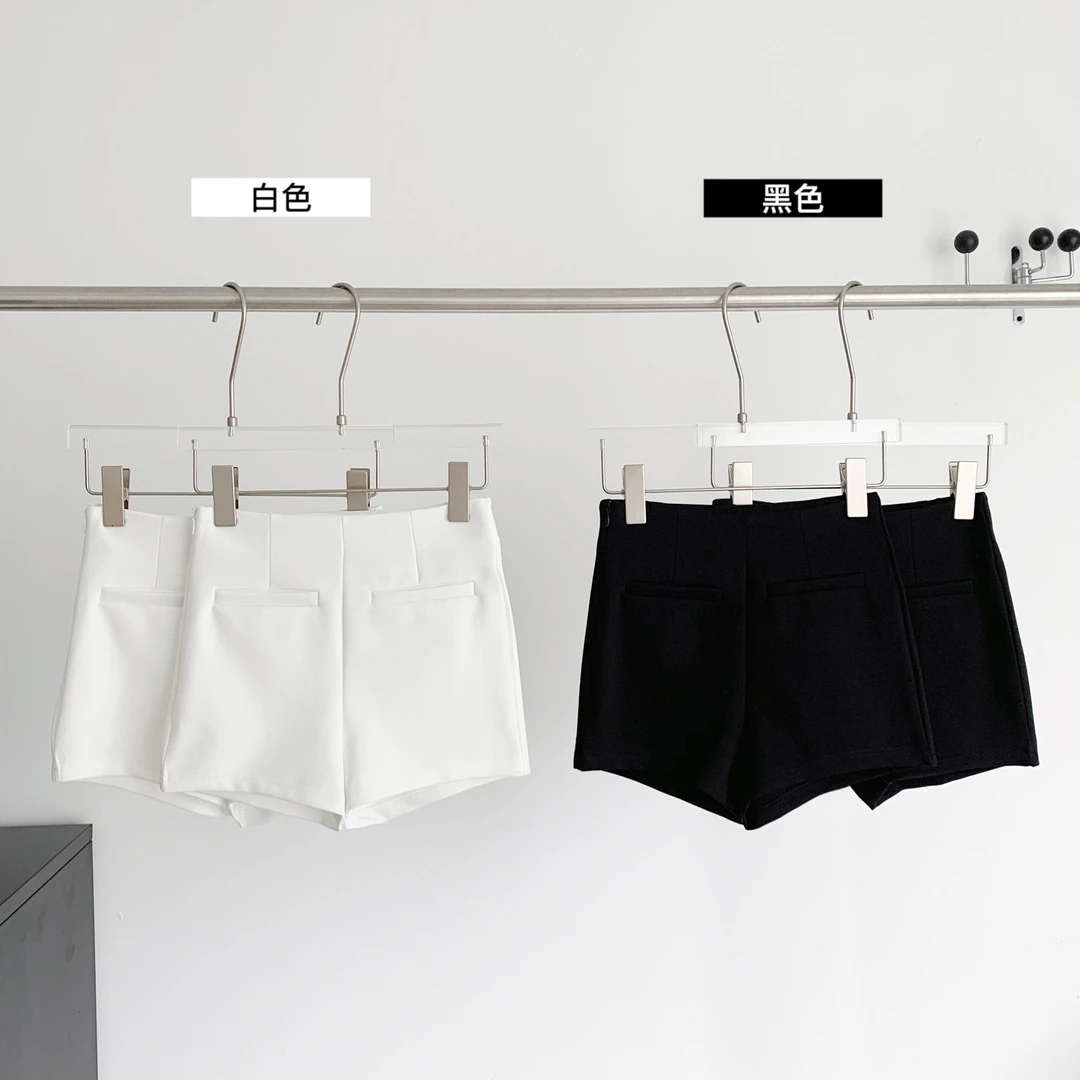 【XIAOBAWANG】1新款简约两色中腰紧身性感辣妹包臀贴袋西装短裤