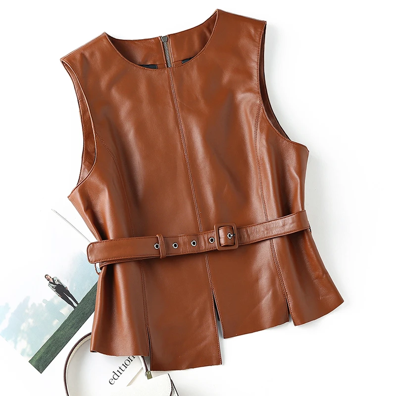 孤品捡漏 真皮马甲女 绵羊皮坎肩  时尚百搭皮马夹显瘦