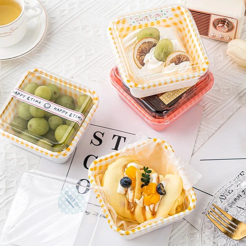 提拉米苏盒子蛋糕包装盒三明治格纹甜品一次性可爱野餐便当打包盒