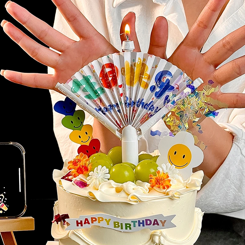 网红创意惊喜扇形蜡烛蛋糕装饰插件小红书同款生日快乐英文蜡烛