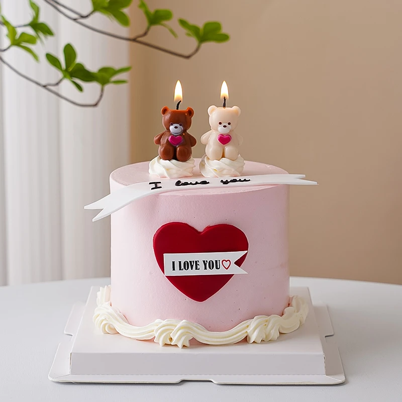 网红520情人节蛋糕装饰卡通爱心小熊蜡烛摆件我爱你情侣告白插件