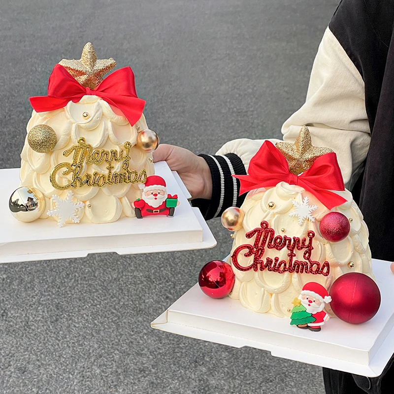 2025圣诞节圣诞树许愿树蛋糕装饰老人拿树软胶摆件五角星节日插件
