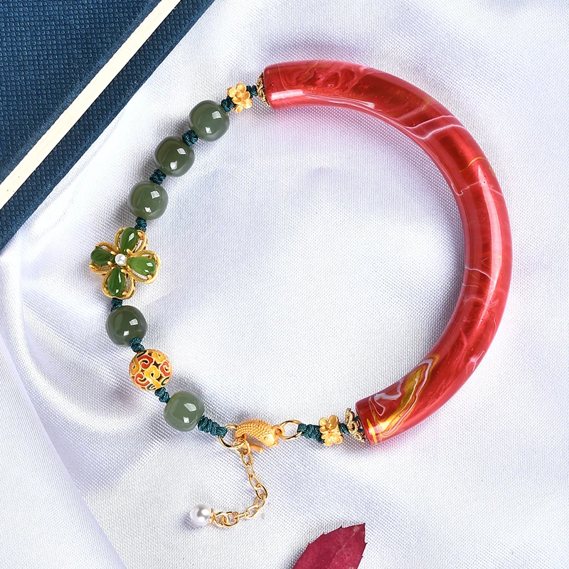 非金属木质手镯 手工神匠手大漆珠非遗飘漆漆器半镯国风抽拉调节