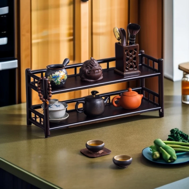 家用桌面摆件架茶杯架子三层茶壶茶具多用桌面博古架茶具置物架
