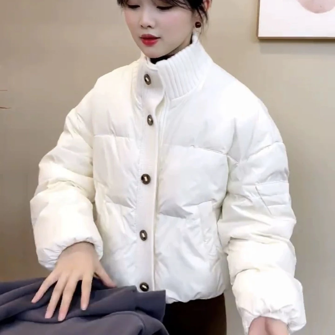 针织拼接宽松羽绒服女2023冬季新款韩系休闲时尚百搭白鸭绒外套