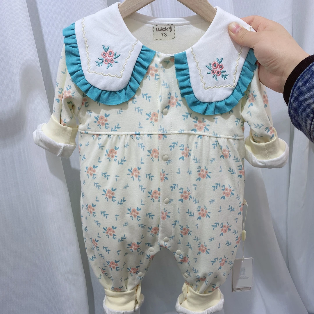 春款新品（双层布）小碎花女宝闭裆连体衣/哈衣