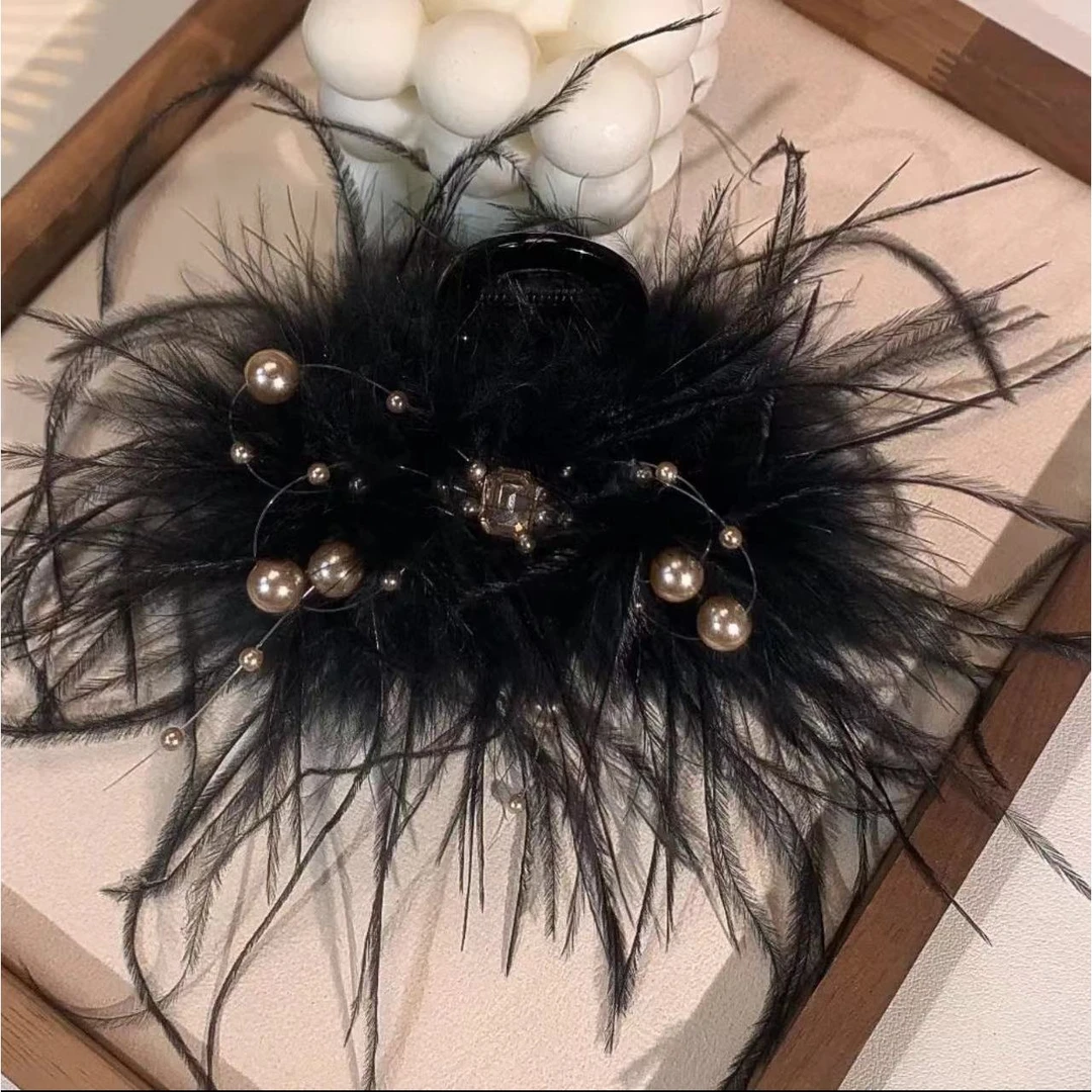 M1357秋季新款毛毛抓夹超仙珠珠显发量抓夹后脑勺夹手工气质时尚