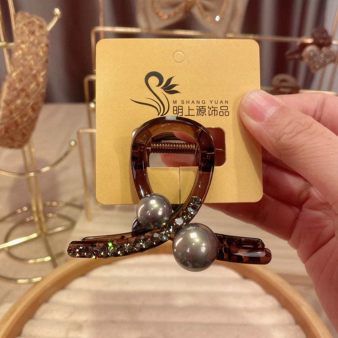 明上源M756新款韩版复古茶色抓夹时尚百搭简约气质发抓法式ins