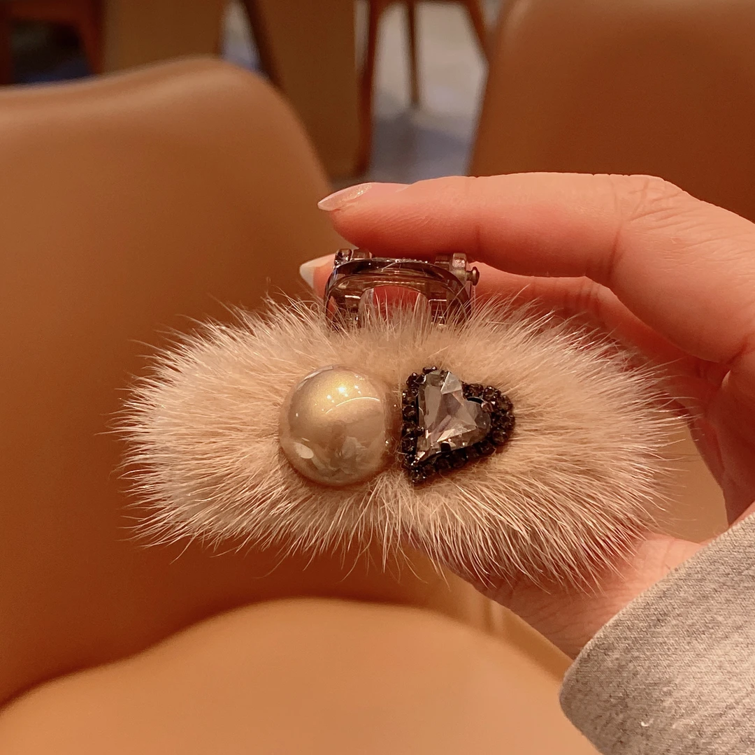 明上源M658新款韩版毛毛爱心抓夹时尚百搭简约气质发抓法式ins