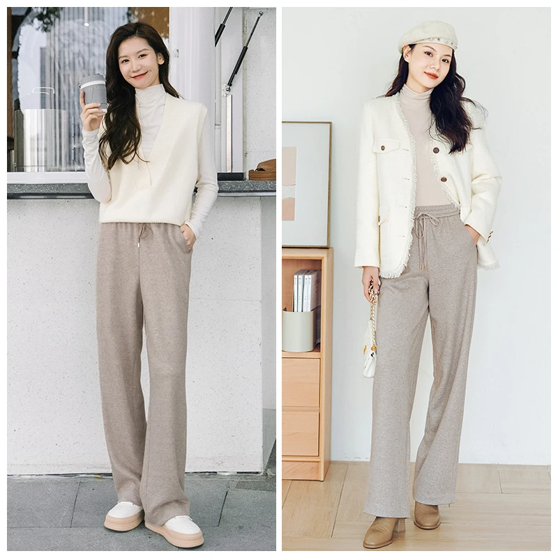 谭飞鱼骨纹直筒裤优质TR羊毛混纺显瘦显腿长直筒裤干净利落[DR]