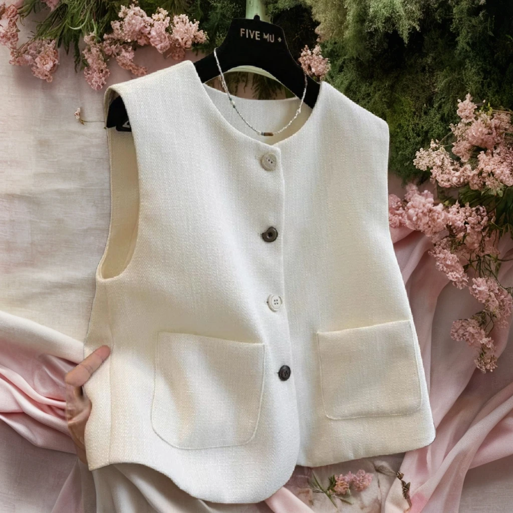 春秋小西装外套女圆领无袖马甲法式气质洋气A1