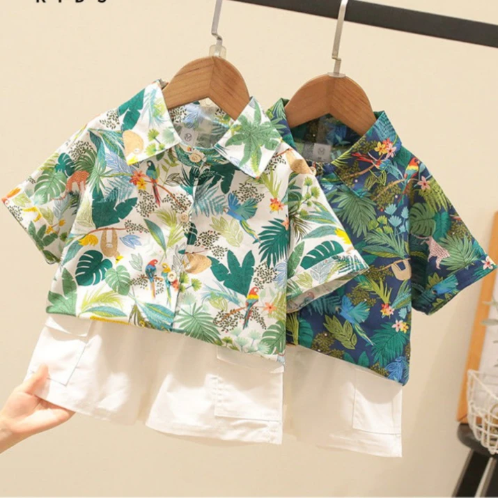 男童夏装洋气套装2024新款儿童夏季帅气薄款衬衫宝宝潮男孩沙滩装