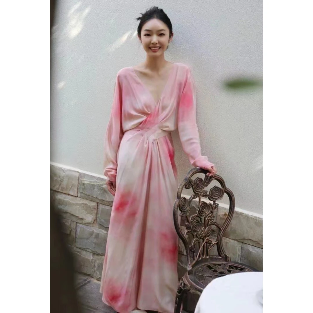晓雅家   法式真丝收腰显瘦连衣裙高级感气质御姐风茶歇裙子女
