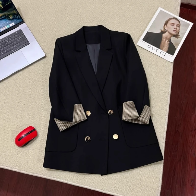 2025春秋新款chic休闲黑色西装外套女小个子韩版气质短款西服上衣