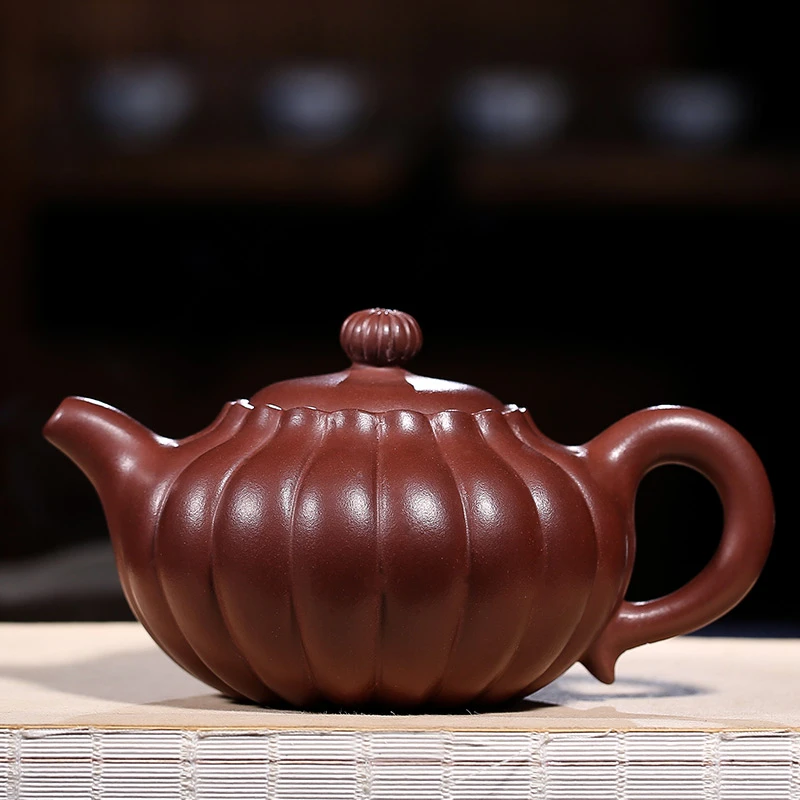 宜兴紫砂壶筋纹40年大师手工制作紫泥手制大容量如意壶全手工傲菊