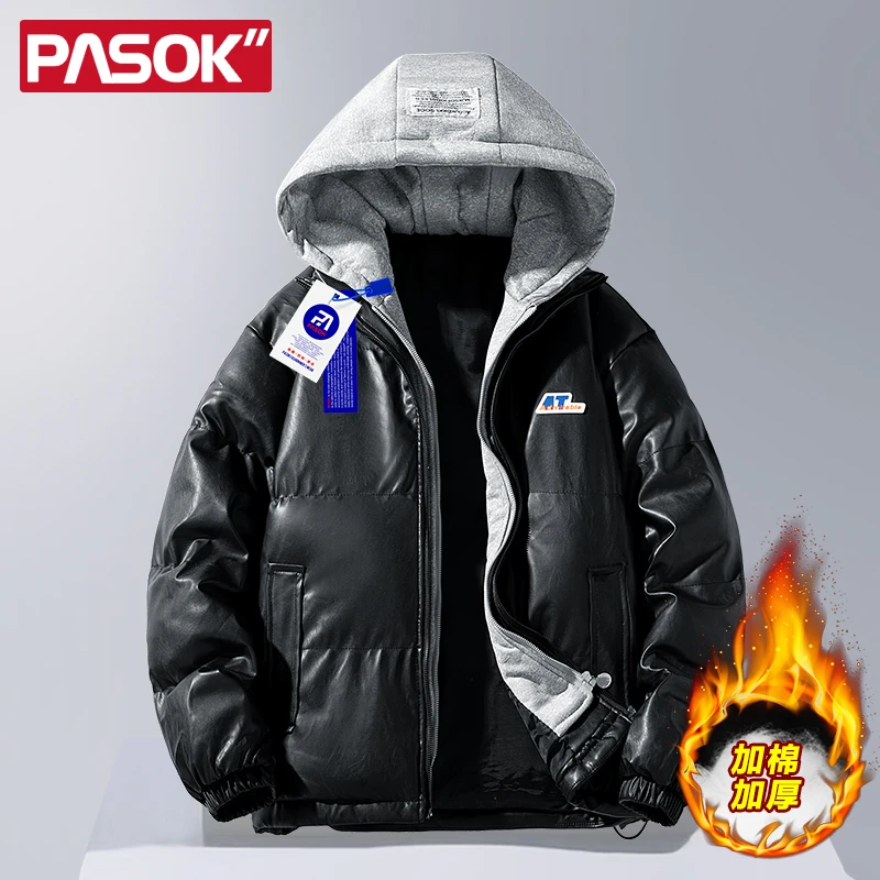 【PU皮棉服】美式高街风棉服男连帽休闲外套宽松百搭oversize棉衣男