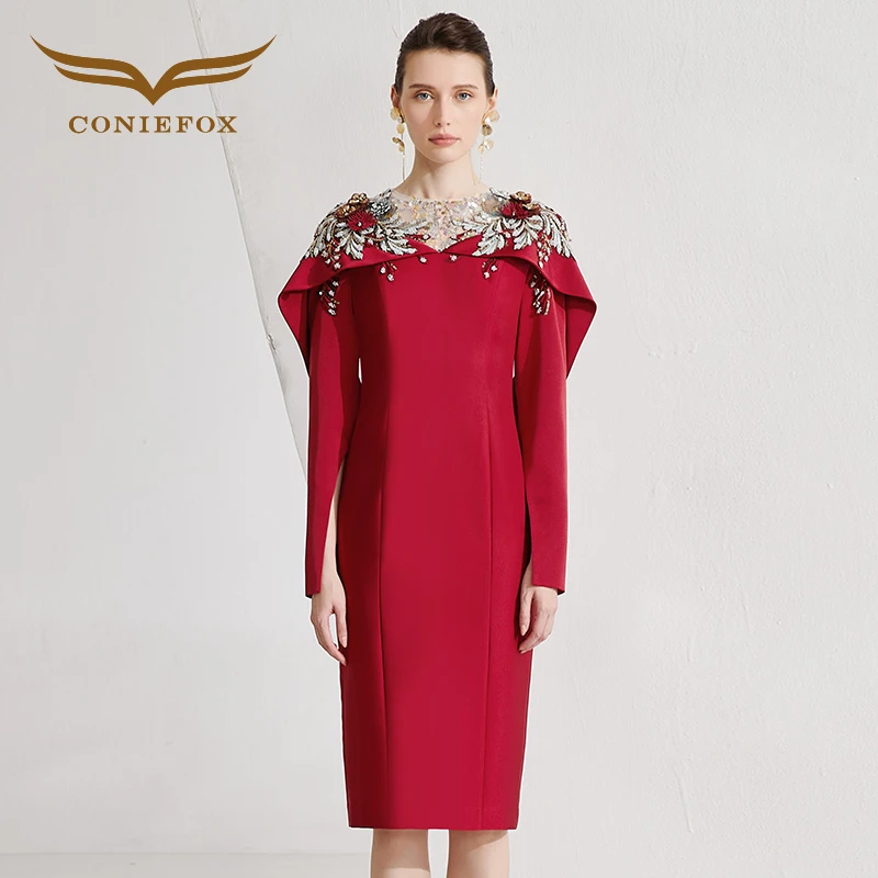 创意狐喜妈妈洋气婚宴礼服2024新款高级感宴会晚礼服红色连衣裙女