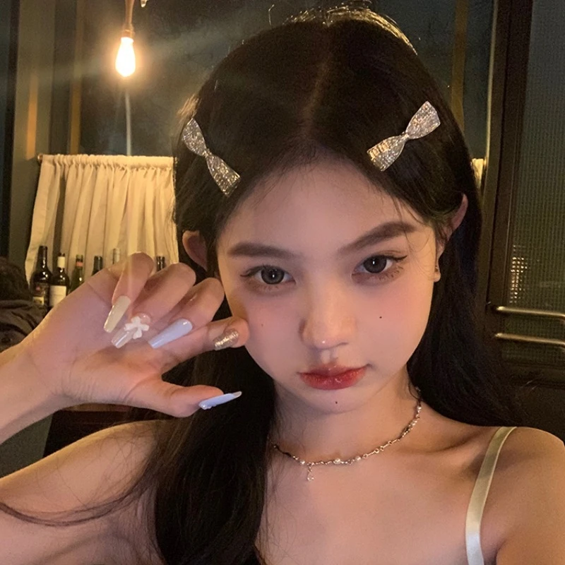 蝴蝶结锆石发夹女精致侧边夹高级感前额碎发刘海夹子
