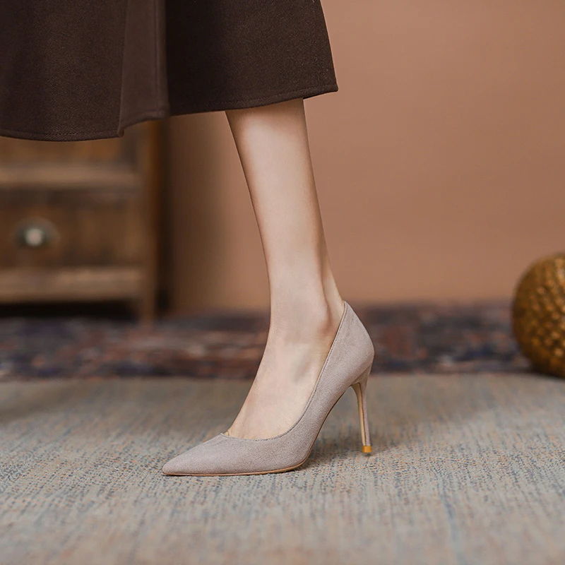 飞燕女鞋2023春夏新款浅口单鞋一脚蹬开会名媛细跟软底高跟鞋女