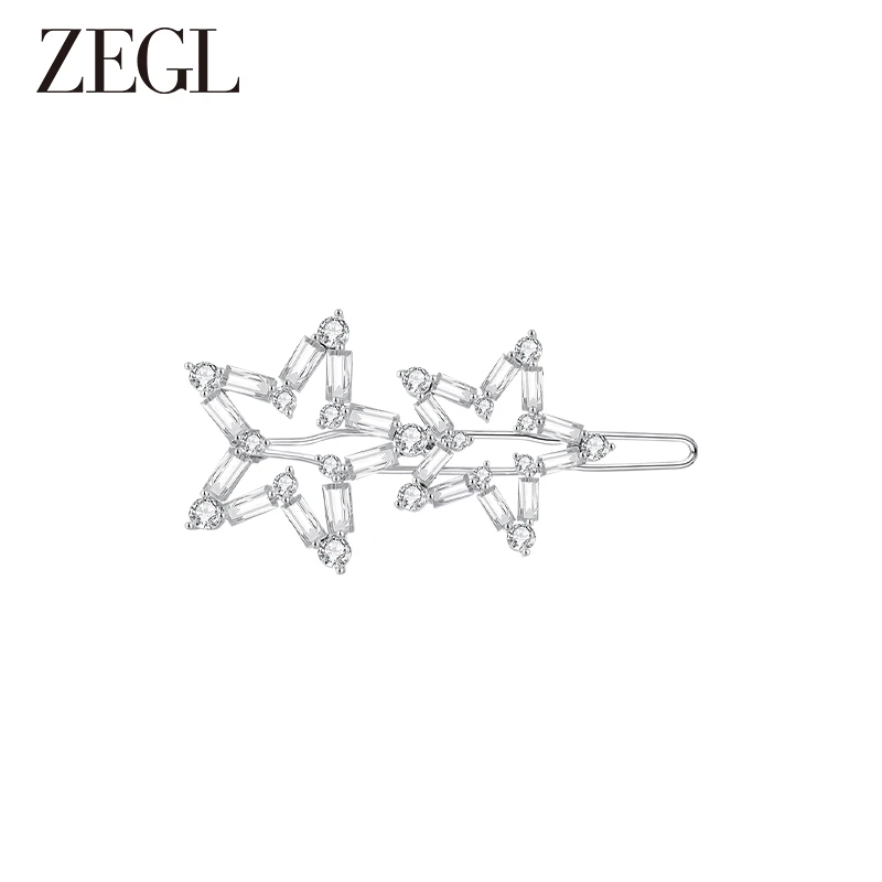 ZEGL璀璨星星发夹女后脑勺一字夹青蛙扣边夹侧边头饰