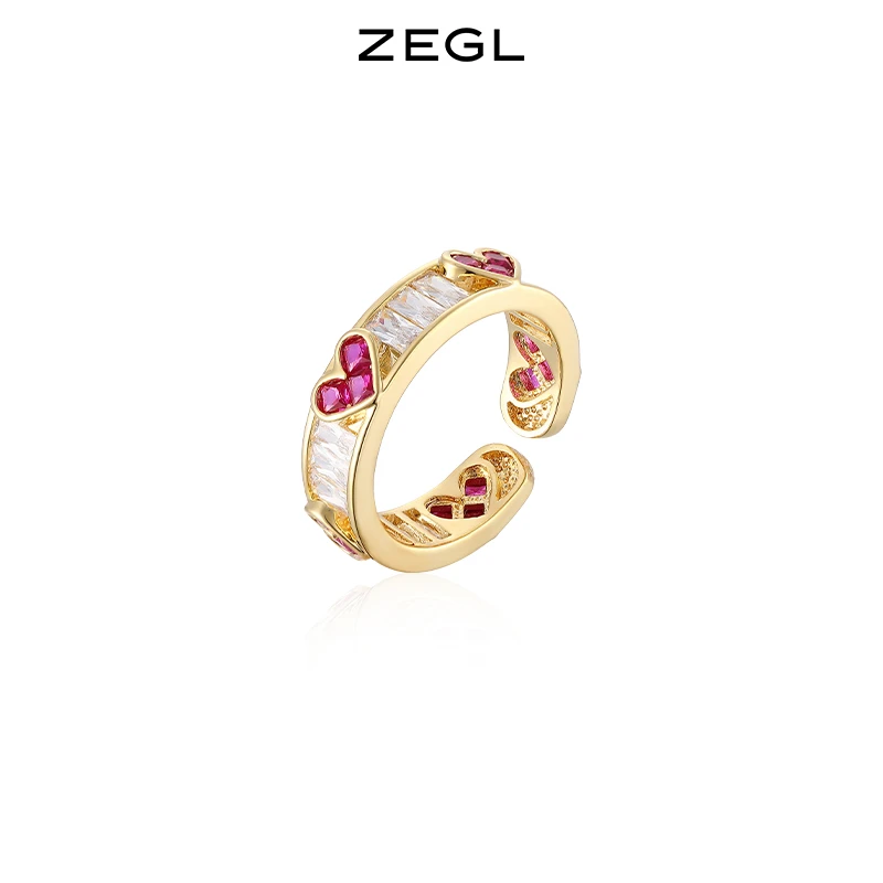 ZEGL 铜合金戒指 爱心戒指法式简约新款时尚气质轻奢百搭小众饰品