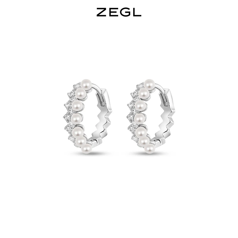 ZEGL 925银仿珍珠耳饰 圆环耳环女925银简约ins耳圈耳钉个性百搭