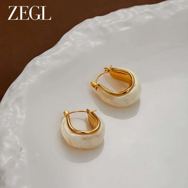 ZEGL 铜合金耳饰 法式美拉德耳环小众设计感高级百搭简约气质耳饰